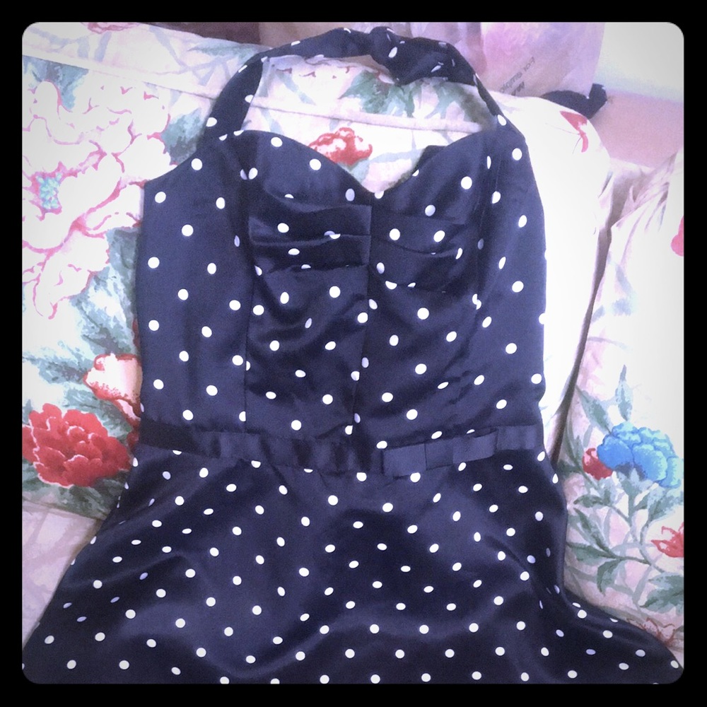 Black cocktail dress w polka dots - sister wore 1x